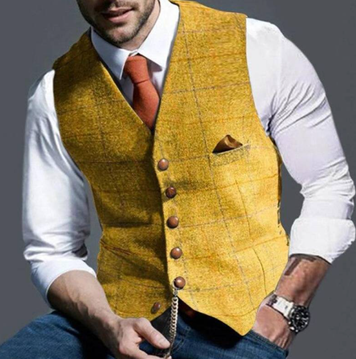 Davy | Men's Tweed Vest with V-Neck and Button Front