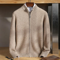 Suéter de punto waffle para hombre con cremallera completa