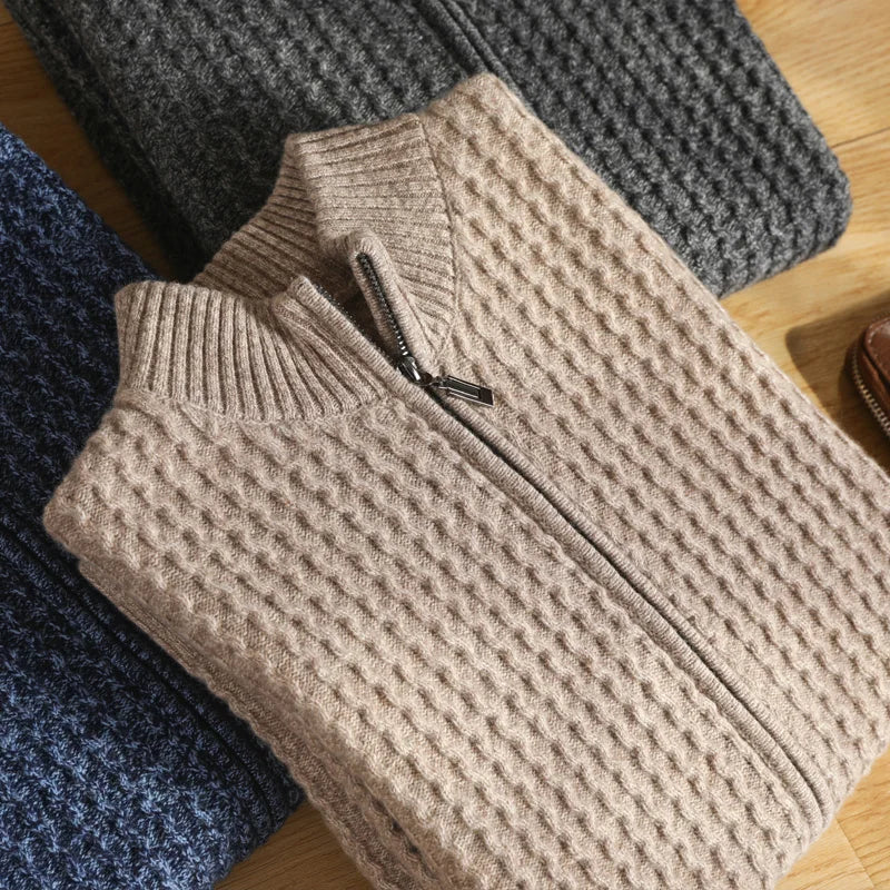 Davy | Men's Waffle Knit Cardigan with Zipper