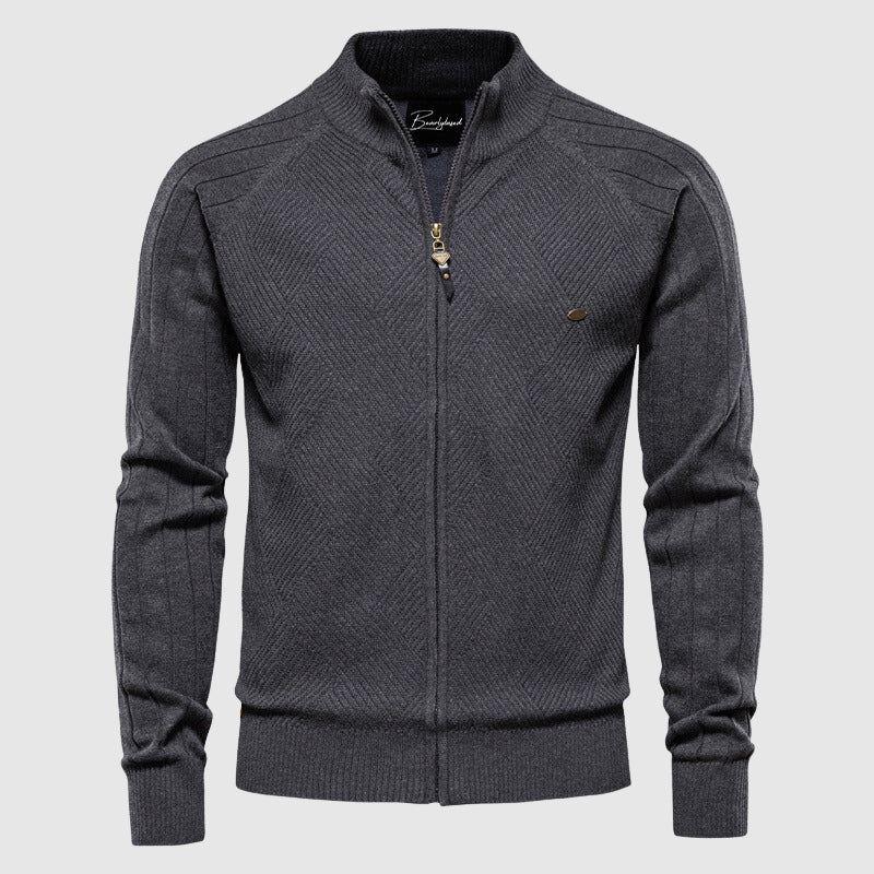 Davy | Men's Zip-Up Cardigan Sweater with Ribbed Detail