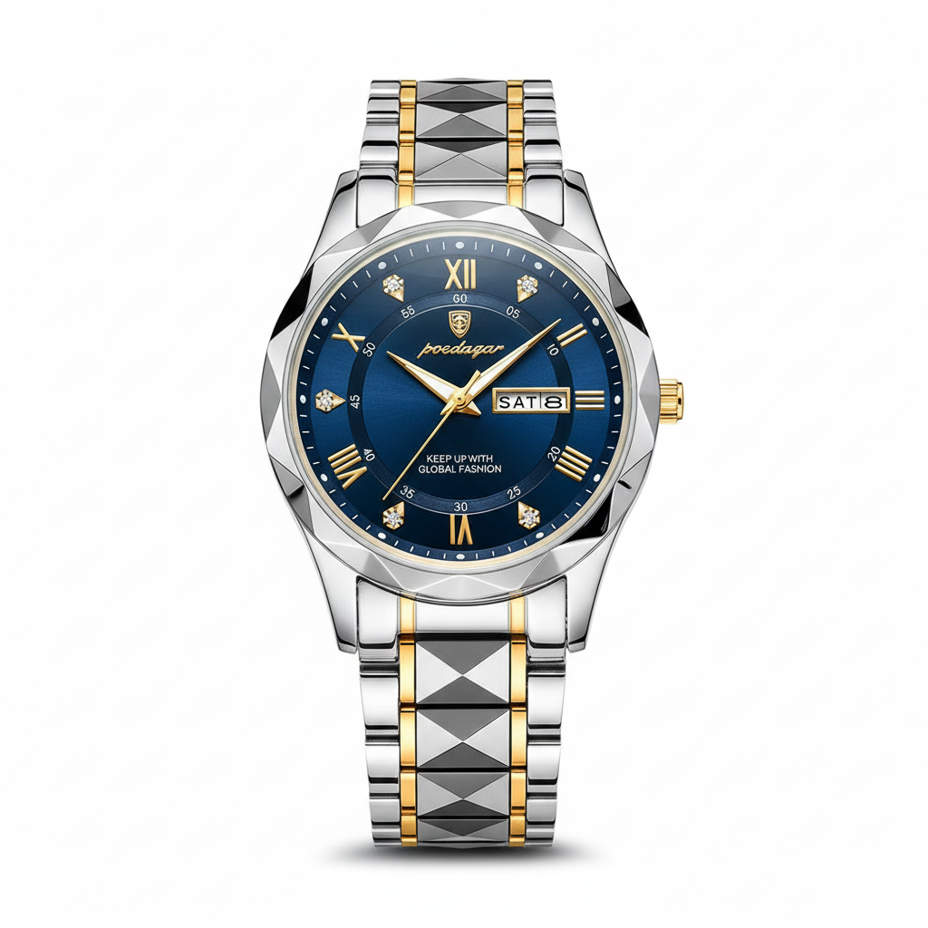 Davy Model 615 | Luxury Men's Watch | Japanese MIYOTA Quartz Movement | 316L Stainless Steel Case | Hardlex Crystal Glass | 3 ATM Waterproof | Luminescent Indices & Date