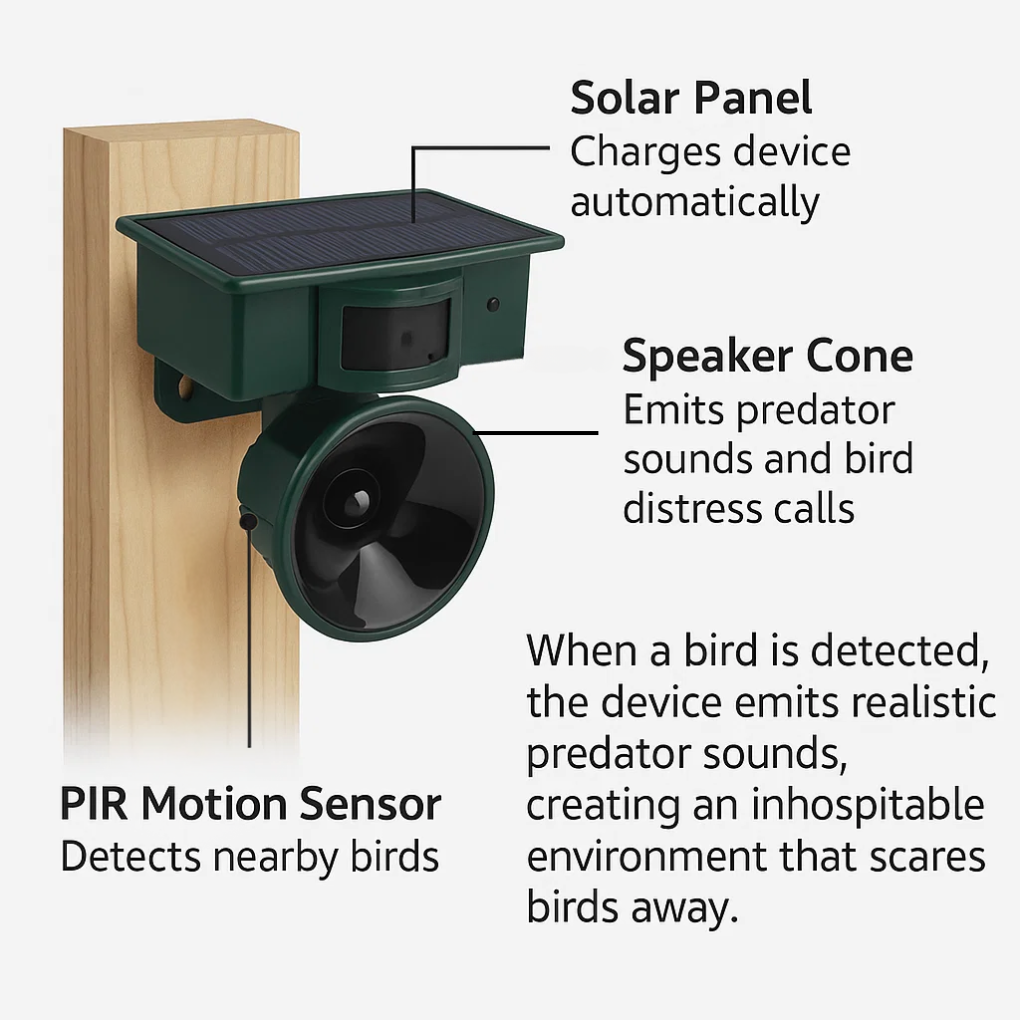 Davy | Motion Sensor Bird Repeller with Solar Power