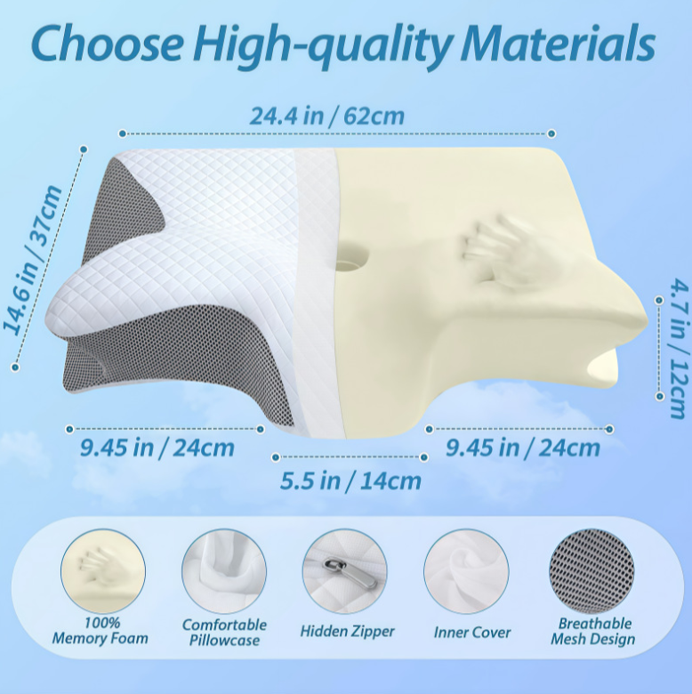 Davy | Pillow for Sleep Apnea & Snoring Relief – Ergonomic Memory Foam Anti-Snore Pillow for Better Breathing & Deep Sleep Support