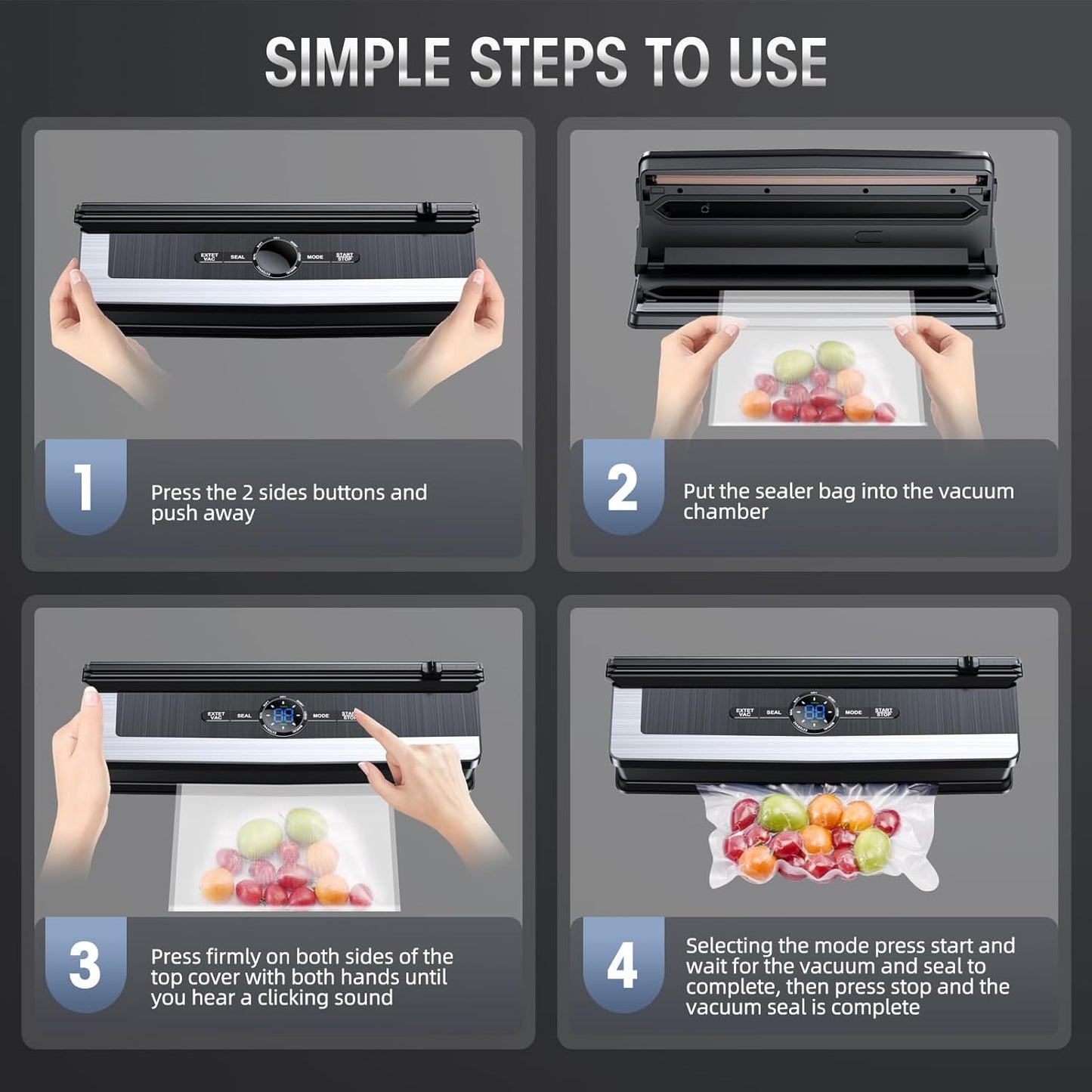 Davy | Professional 8-in-1 Vacuum Sealer | Integrated Precision Cutter | Modes for Dry & Moist Foods | Airtight LED Sealing System | Includes 15 Vacuum Bags