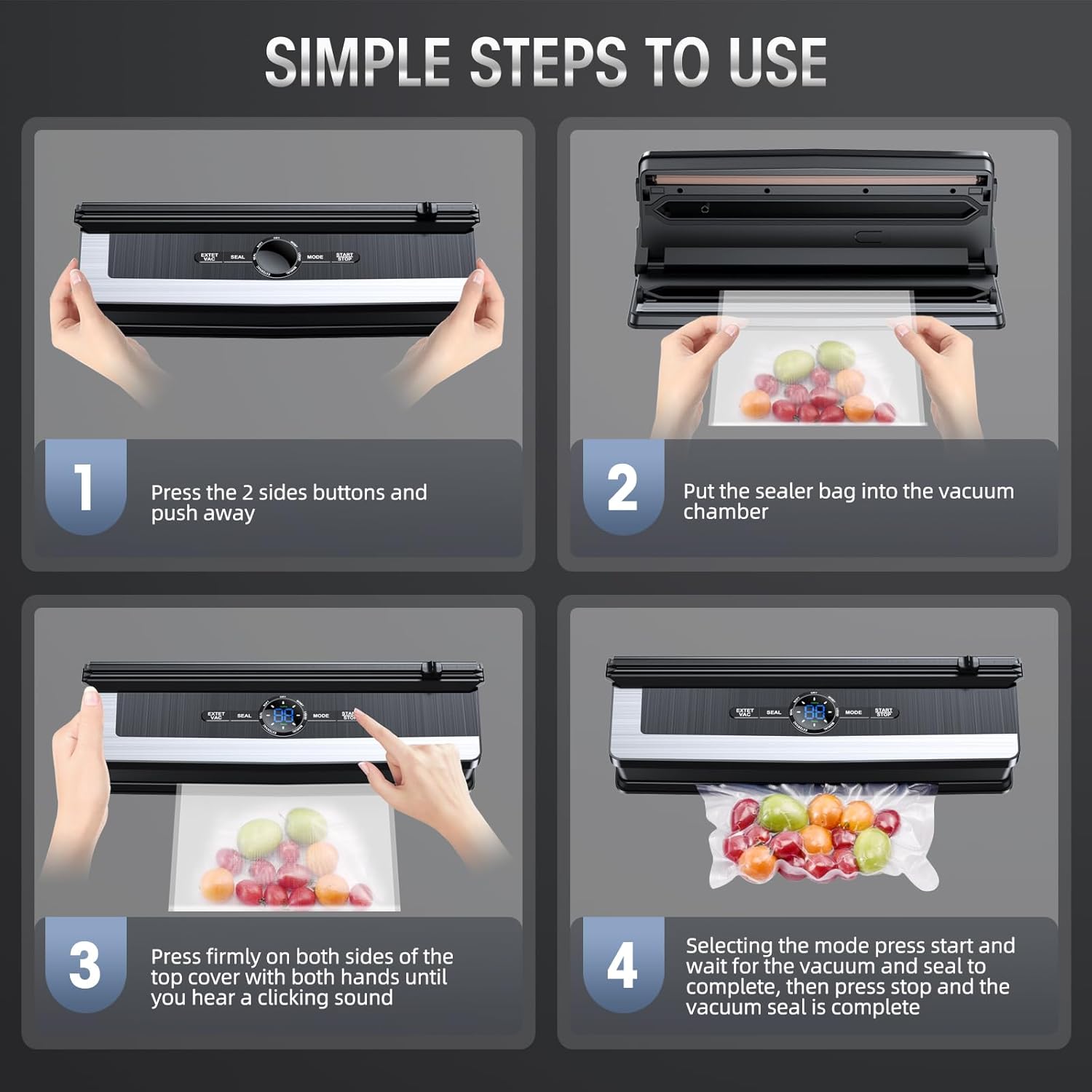 Davy | Professional 8-in-1 Vacuum Sealer | Integrated Precision Cutter | Modes for Dry & Moist Foods | Airtight LED Sealing System | Includes 15 Vacuum Bags