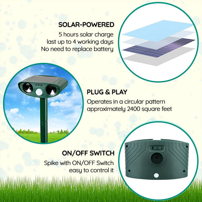 Davy | Raccoon Outdoor Ultrasonic Repeller - Solar-Powered Ultrasonic Animal and Pest Repellent - Get Rid of Raccoons Within 48 Hours