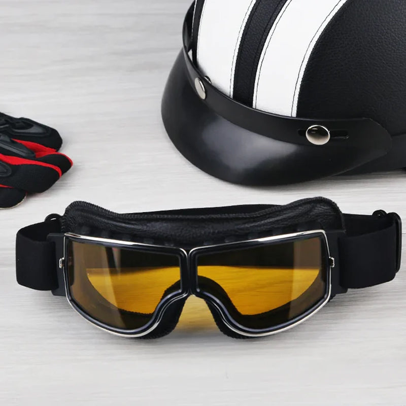 Davy | RoadRider | Vintage Motorcycle Goggles with Interchangeable Lenses and Comfort Padding