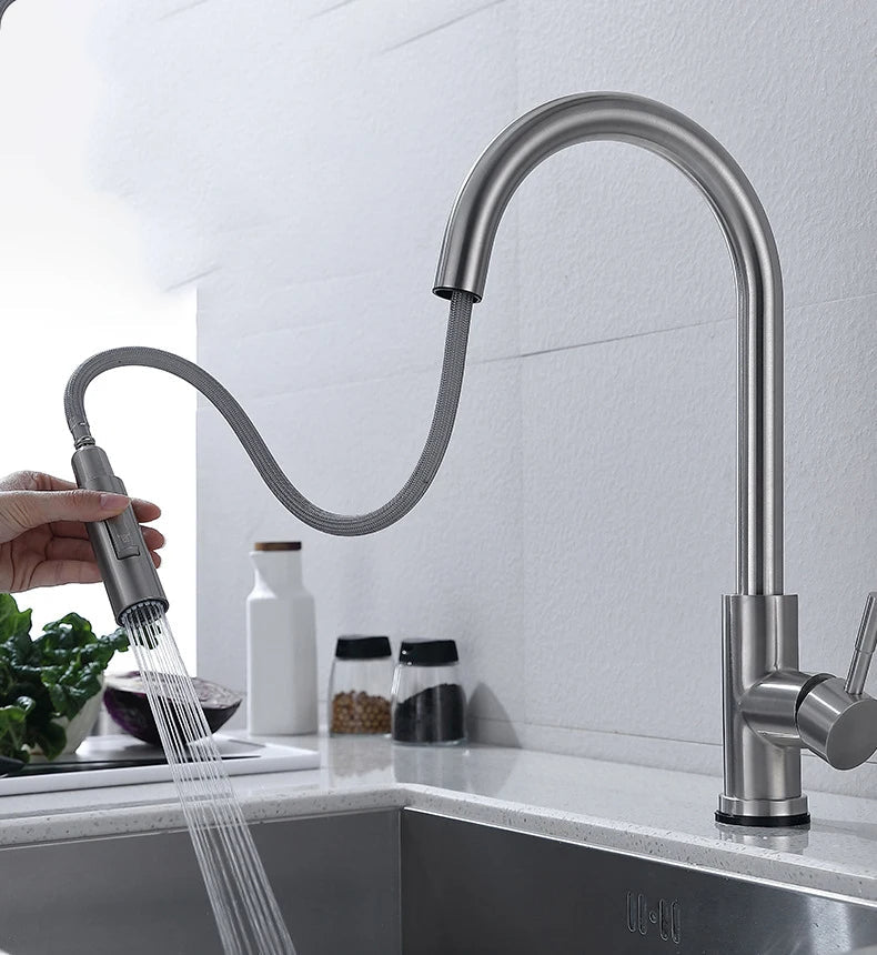 Davy | TouchTech Retractable Kitchen Faucet – Sensor Touchless Mixer Tap with Flexible Hose | Modern Brass Faucet