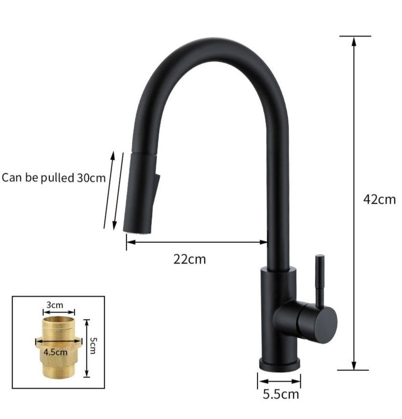 Davy | TouchTech Retractable Kitchen Faucet – Sensor Touchless Mixer Tap with Flexible Hose | Modern Brass Faucet