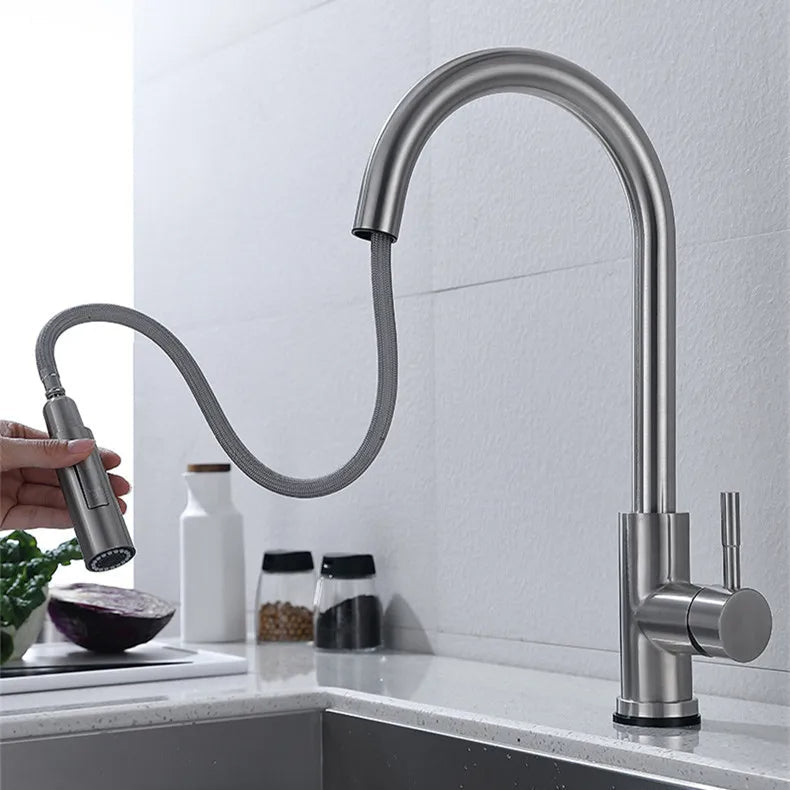 Davy | TouchTech Retractable Kitchen Faucet – Sensor Touchless Mixer Tap with Flexible Hose | Modern Brass Faucet