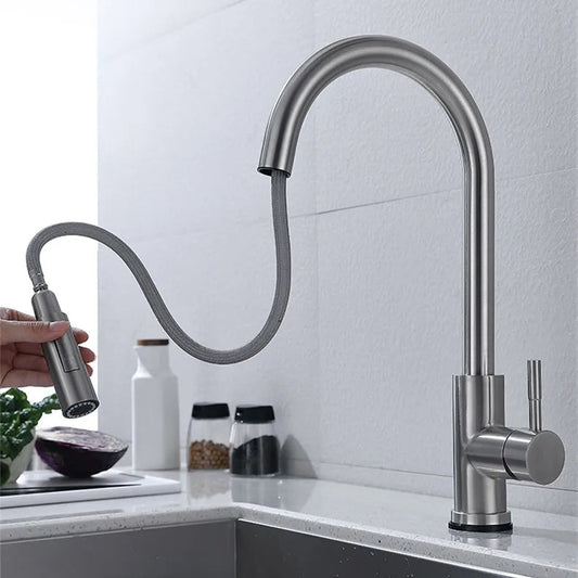 Davy | TouchTech Retractable Kitchen Faucet – Sensor Touchless Mixer Tap with Flexible Hose | Modern Brass Faucet