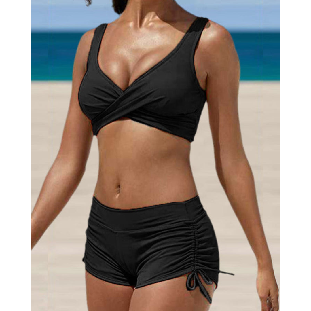 Davy | Women's Bikini with Twist Neck and Ruches Shorts