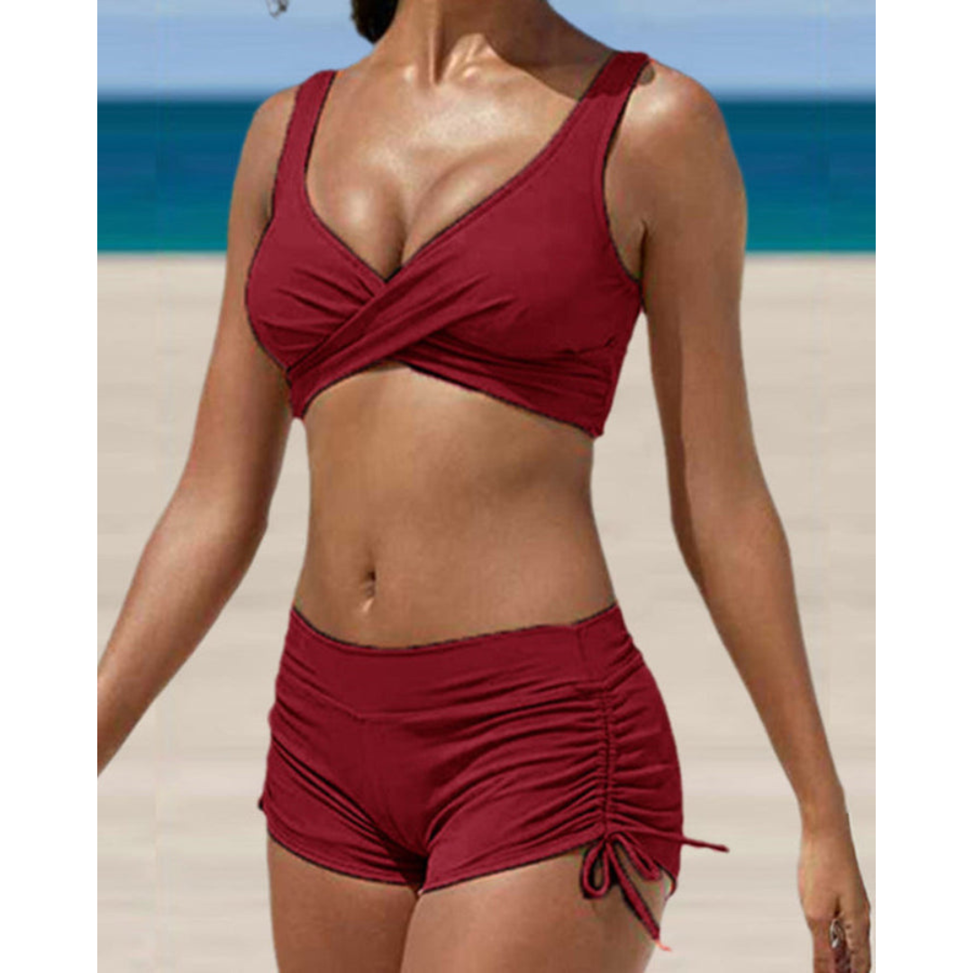 Davy | Women's Bikini with Twist Neck and Ruches Shorts