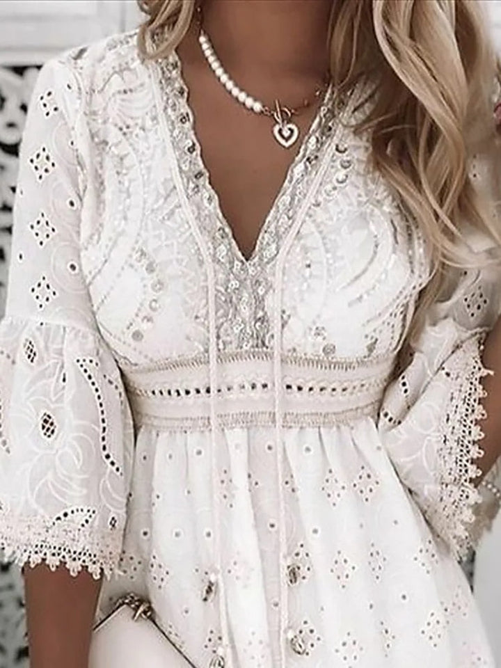 Davy | Women's Broderie Mini Dress with Flare Sleeves