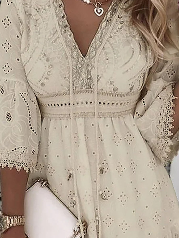 Davy | Women's Broderie Mini Dress with Flare Sleeves