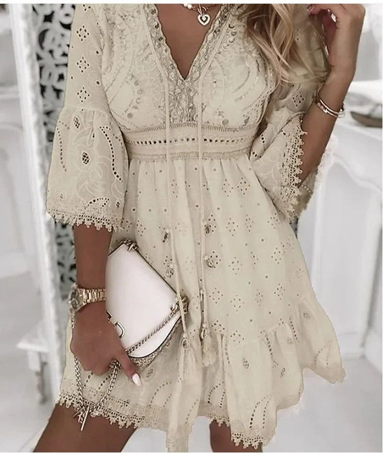 Davy | Women's Broderie Mini Dress with Flare Sleeves