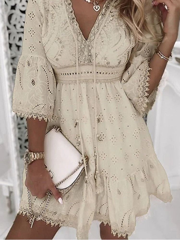 Davy | Women's Broderie Mini Dress with Flare Sleeves