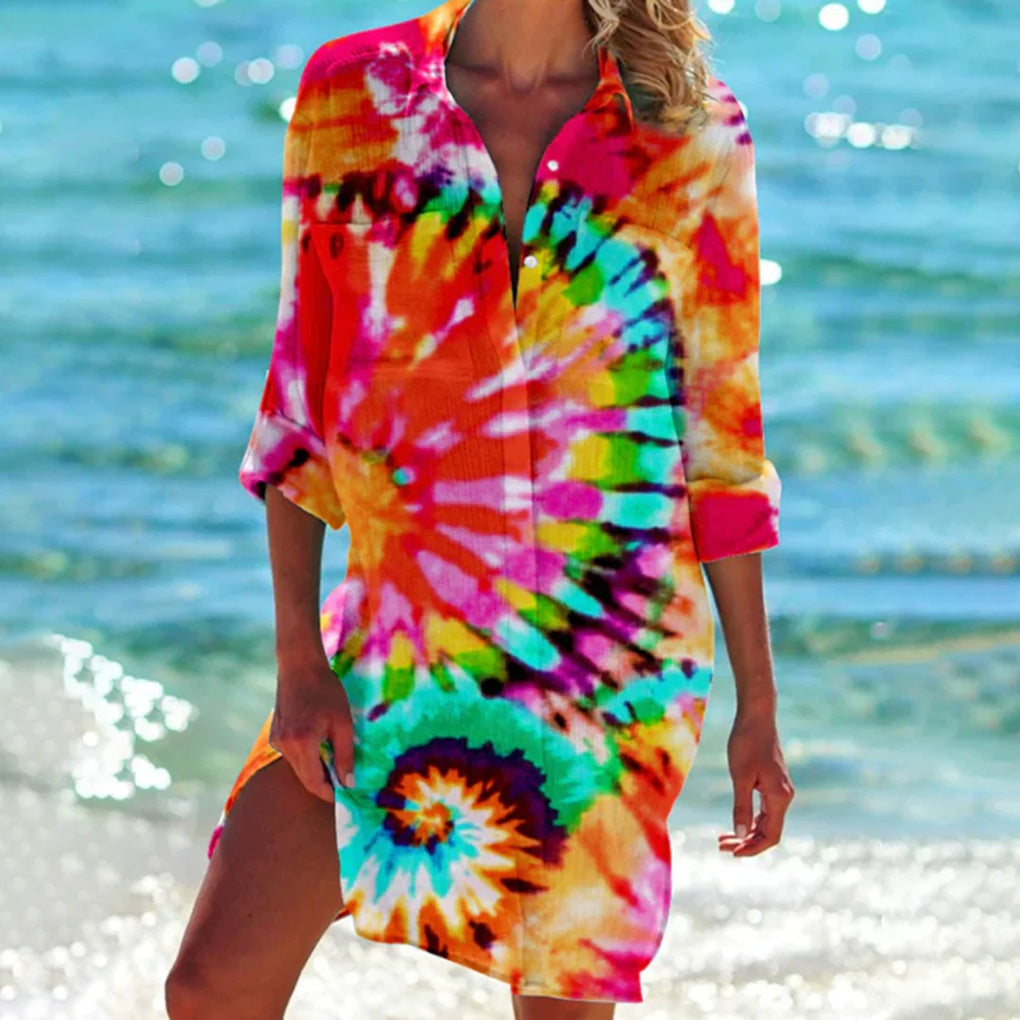 Davy | Women's Button-Down Beach Shirt - Tie Dye