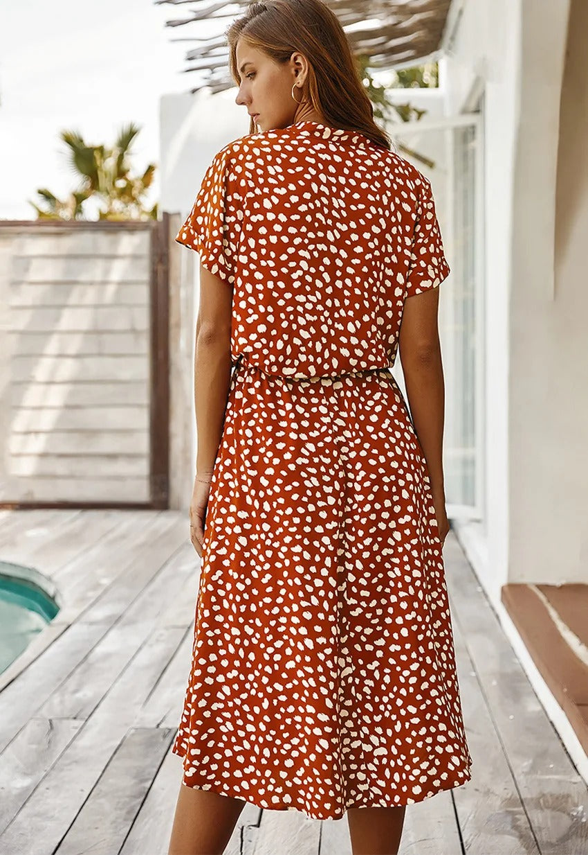 Davy | Women's Button-Down Midi Dress with Dot Print