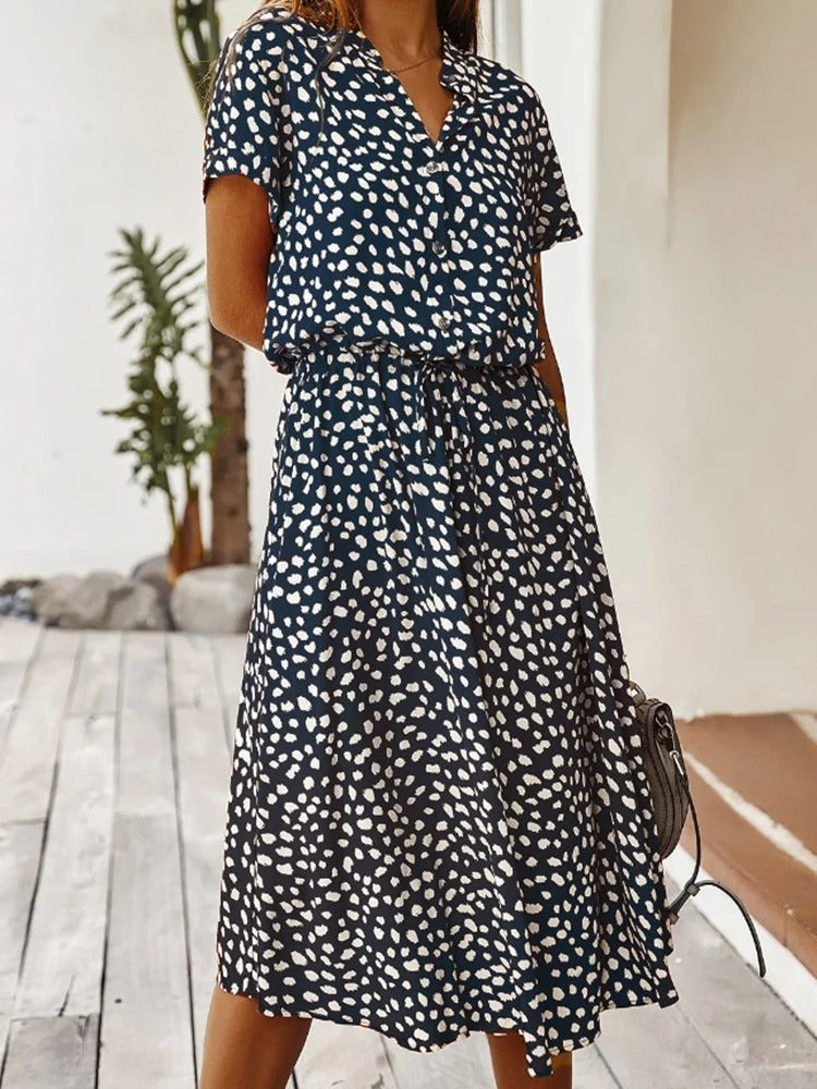 Davy | Women's Button-Down Midi Dress with Dot Print