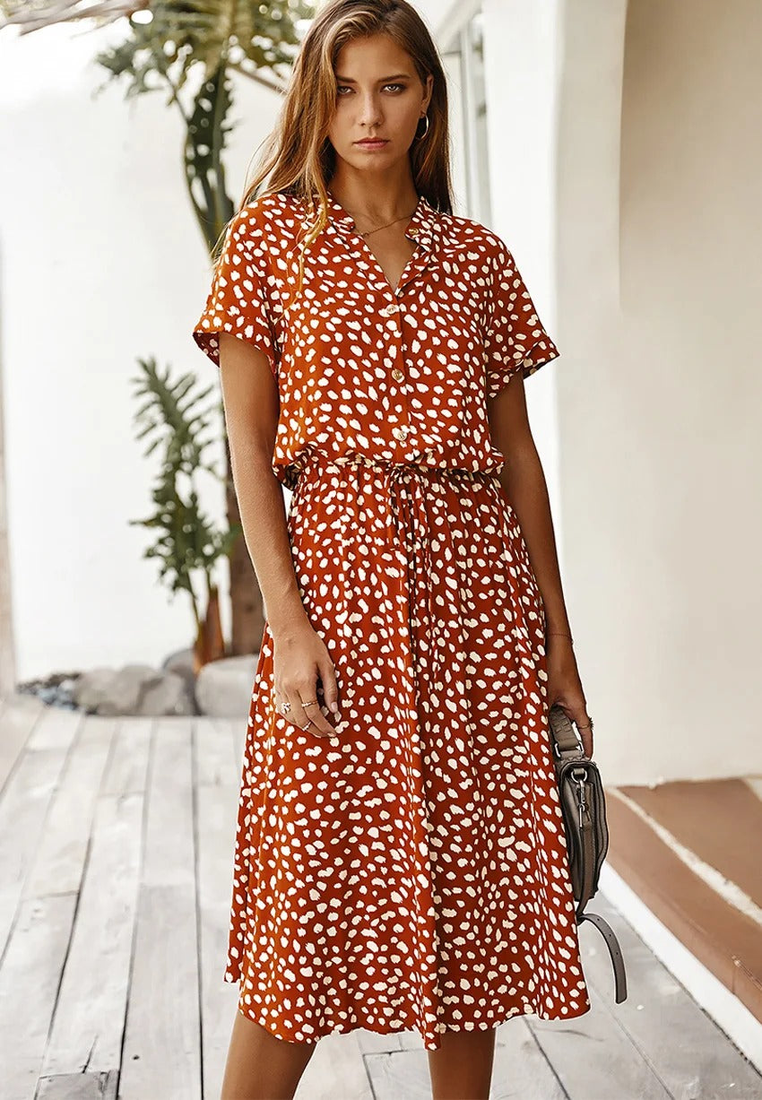 Davy | Women's Button-Down Midi Dress with Dot Print