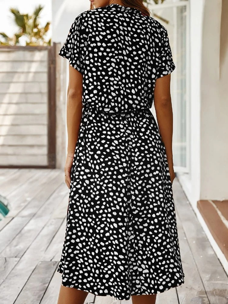 Davy | Women's Button-Down Midi Dress with Dot Print