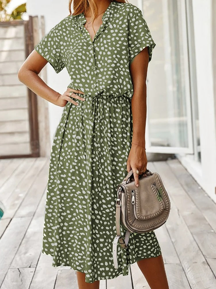 Davy | Women's Button-Down Midi Dress with Dot Print