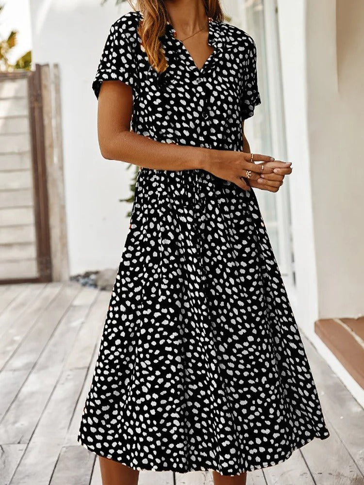 Davy | Women's Button-Down Midi Dress with Dot Print