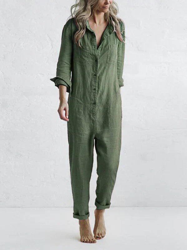 Davy | Women's Button-Front Jumpsuit with Pockets