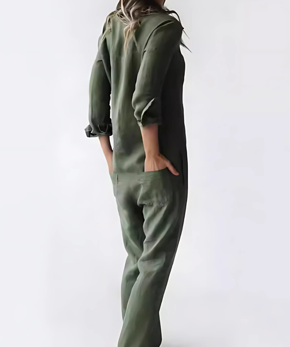 Davy | Women's Button-Front Jumpsuit with Pockets