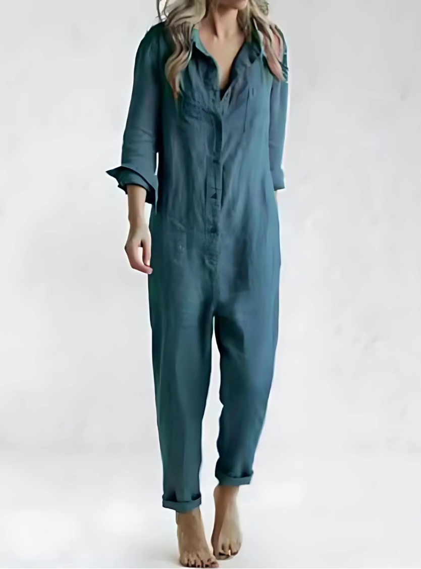 Davy | Women's Button-Front Jumpsuit with Pockets
