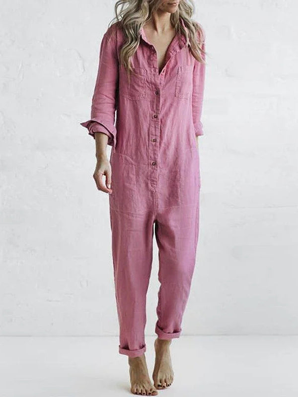 Davy | Women's Button-Front Jumpsuit with Pockets