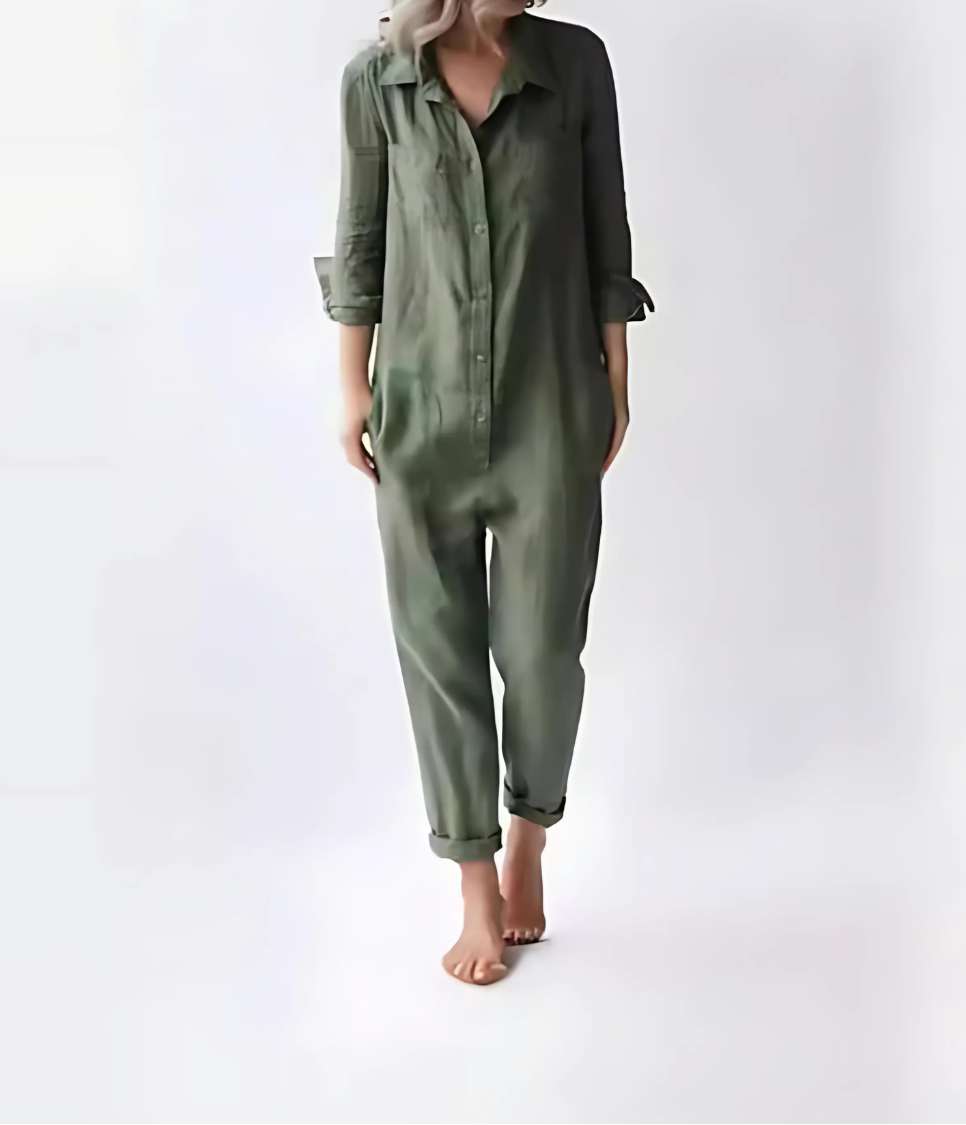 Davy | Women's Button-Front Jumpsuit with Pockets