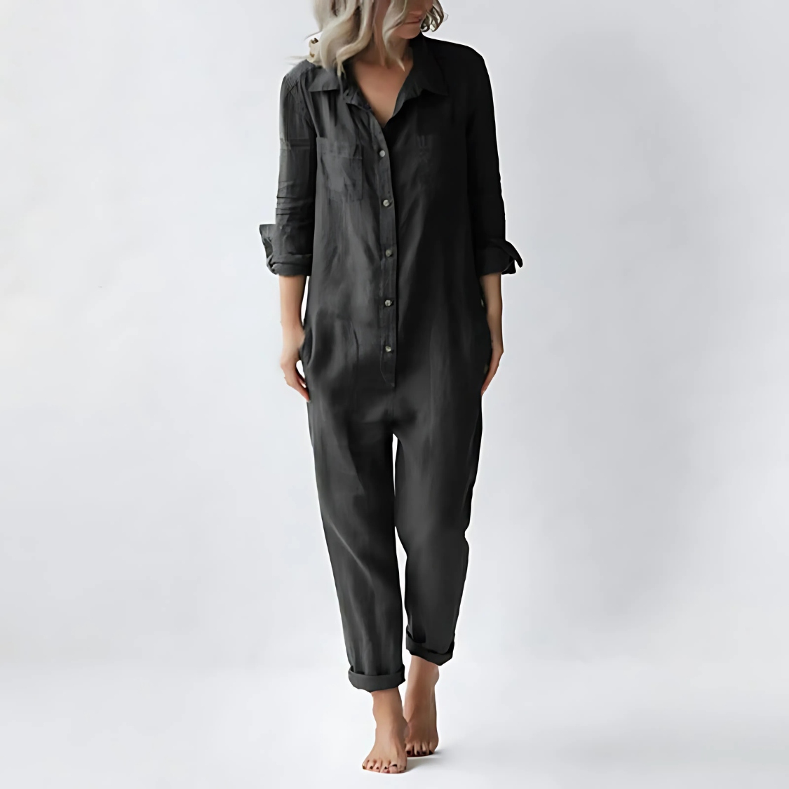 Davy | Women's Button-Front Jumpsuit with Pockets