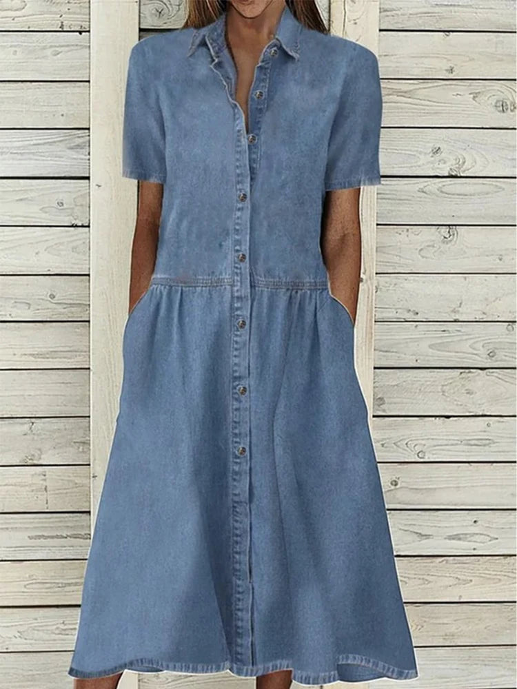 Davy | Women's Button-Front Midi Dress with Pockets