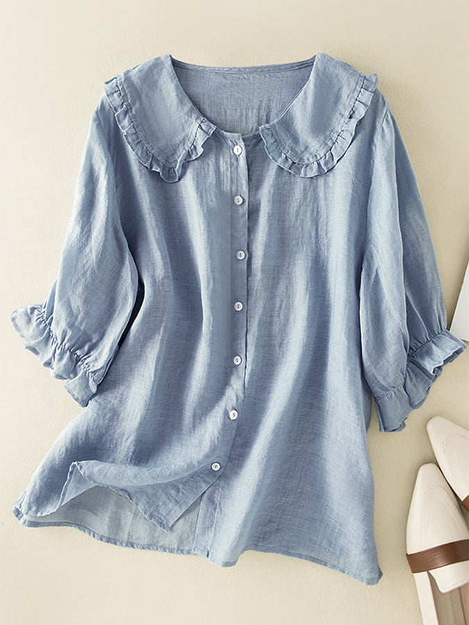 Davy | Women's Button-Front Shirt with Ruffled Collar