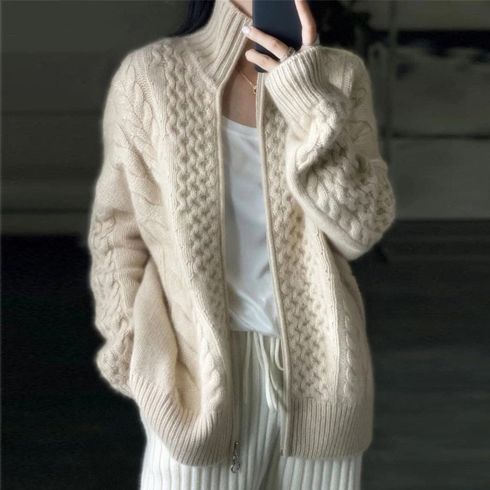 Davy | Women's Cable Knit Cardigan with High Neck