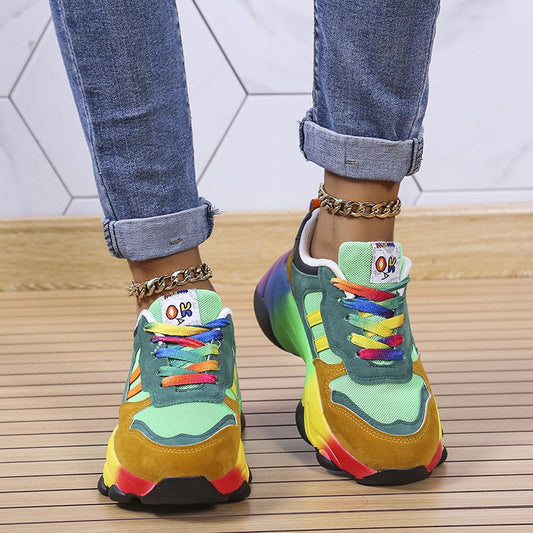 Davy | Women's Casual Lace-Up Sneakers with Rainbow Accents