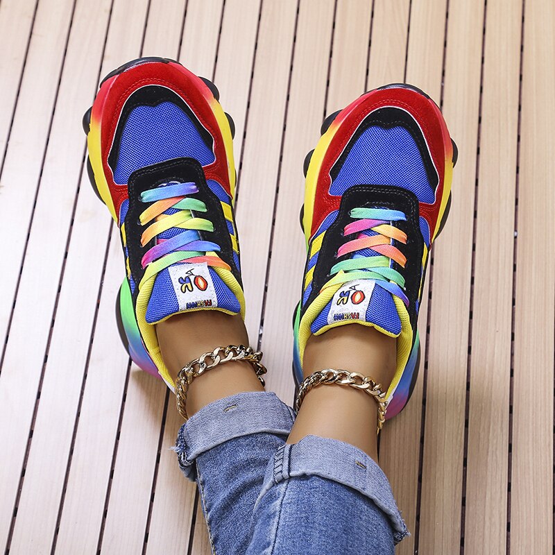 Davy | Women's Casual Lace-Up Sneakers with Rainbow Accents