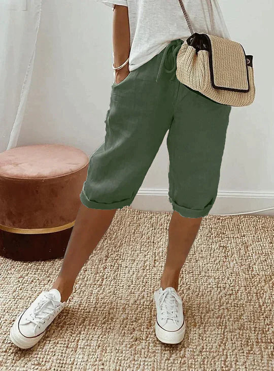 Davy | Women's Cropped Linen Pants with Drawstring Waist