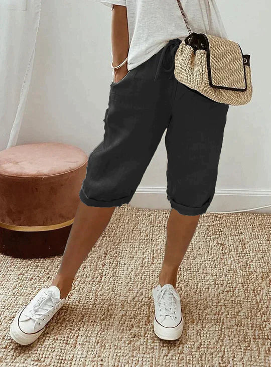 Davy | Women's Cropped Linen Pants with Drawstring Waist