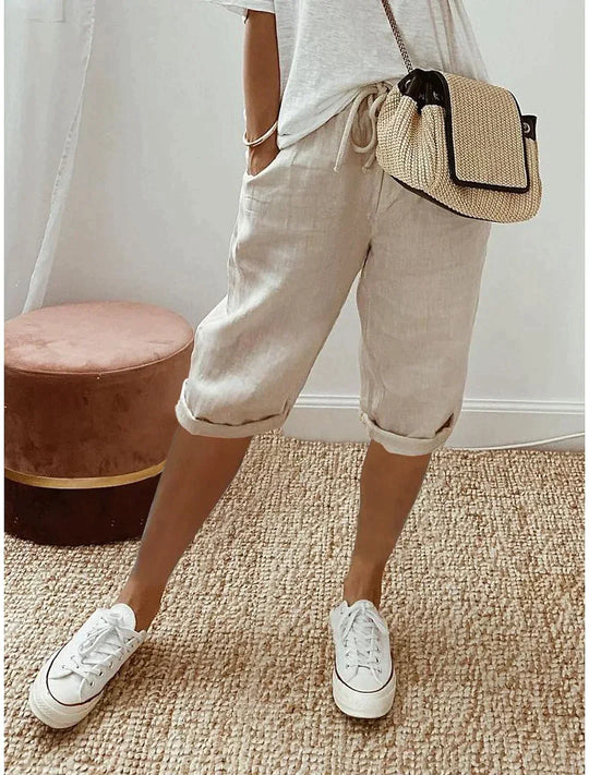 Davy | Women's Cropped Linen Pants with Drawstring Waist