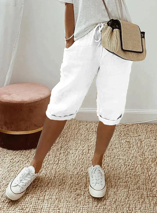 Davy | Women's Cropped Linen Pants with Drawstring Waist