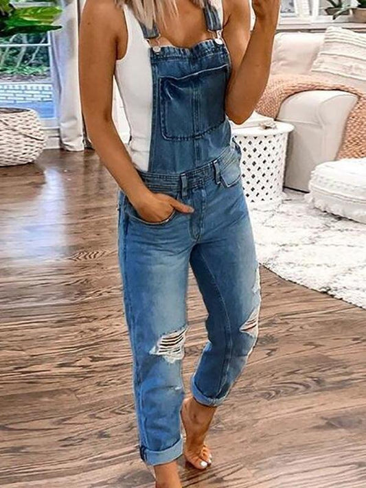 Davy | Women's Denim Overalls with Ripped Details