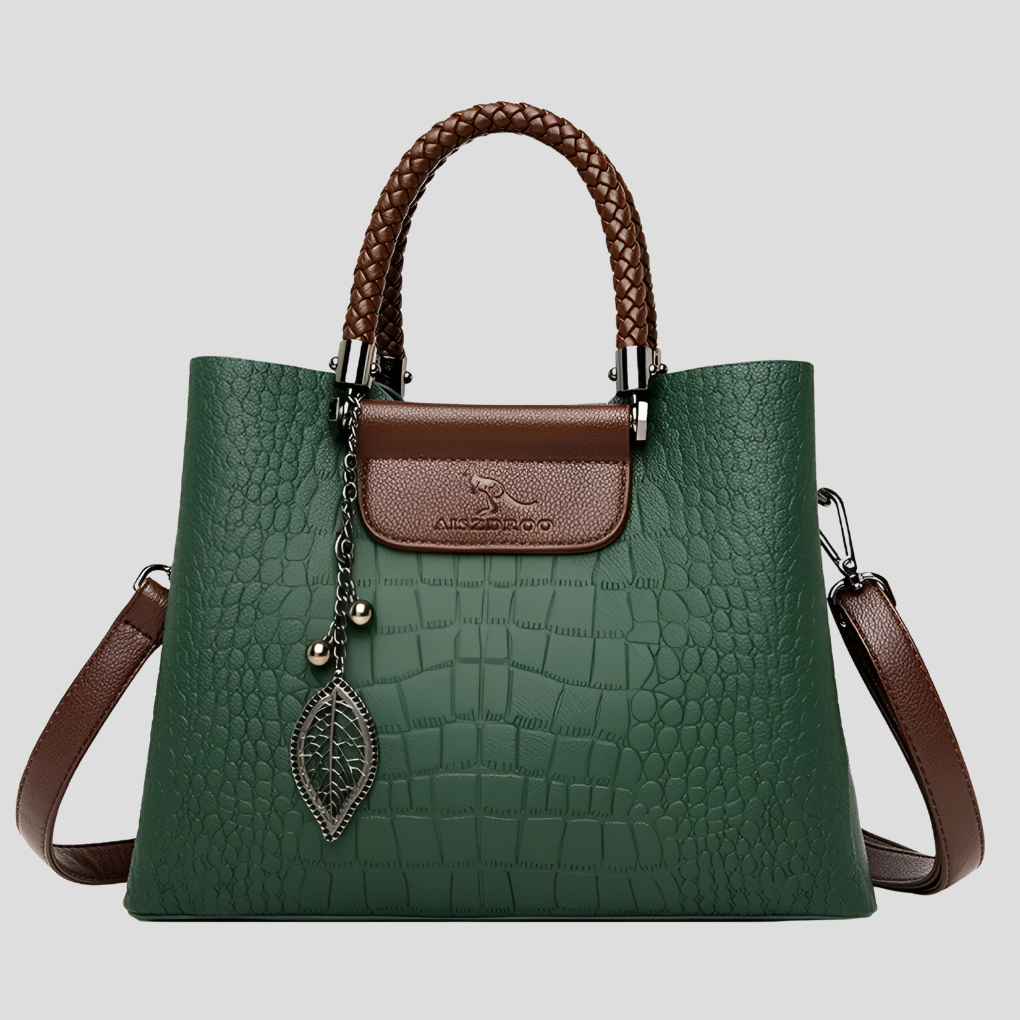Davy | Women's Embossed Tote Bag with Leaf Charm