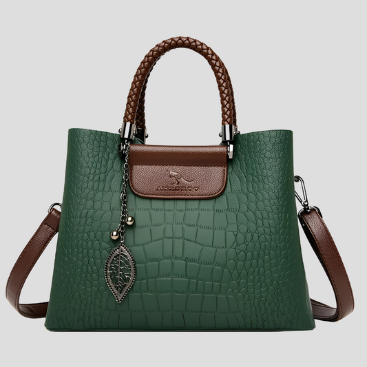 Davy | Women's Embossed Tote Bag with Leaf Charm