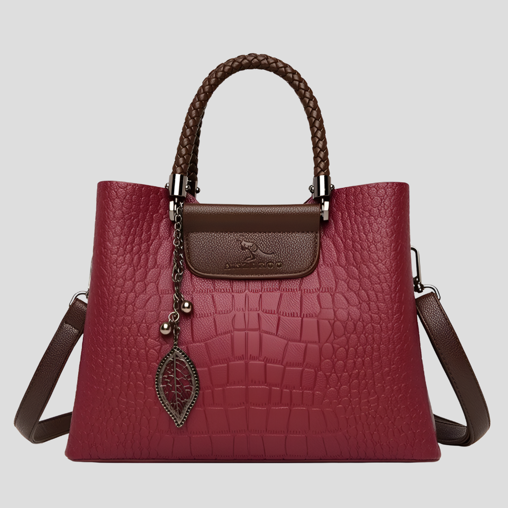 Davy | Women's Embossed Tote Bag with Leaf Charm