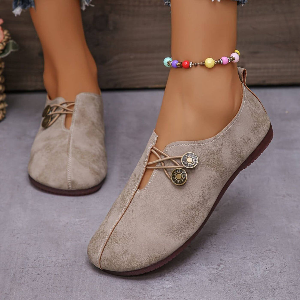 Davy | Women's Flat Shoes with Button Detail
