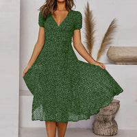 Vestido midi floral con escote en V para mujer