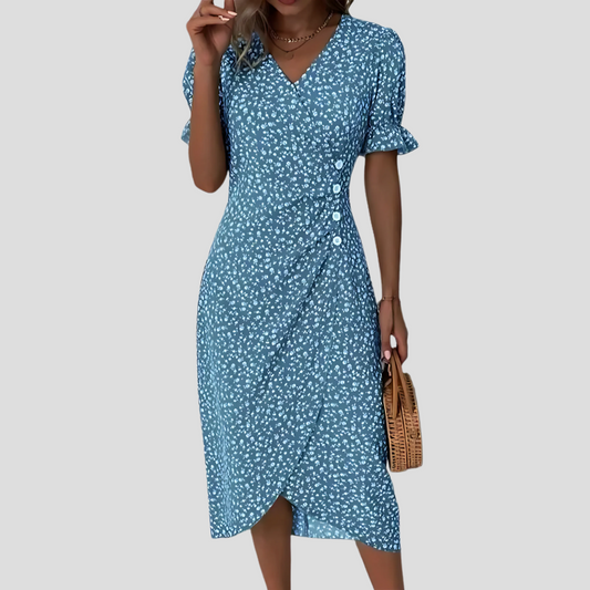 Davy | Women's Floral Wrap Midi Dress with Buttons